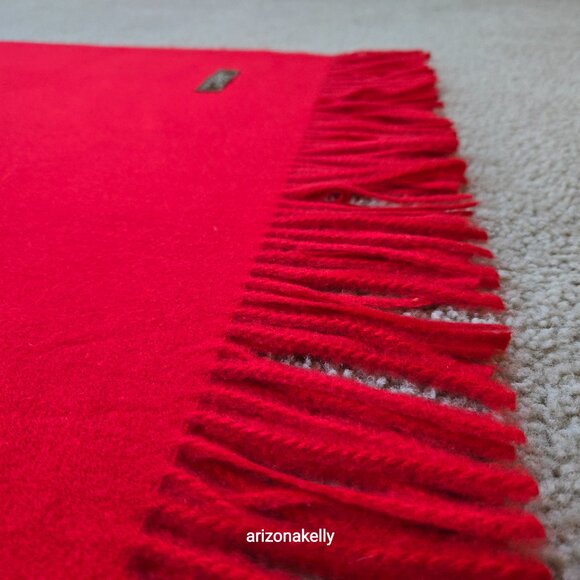 Wool/Cashmere Red Scarf with Fringe Virgin Wool - Picture 9 of 13